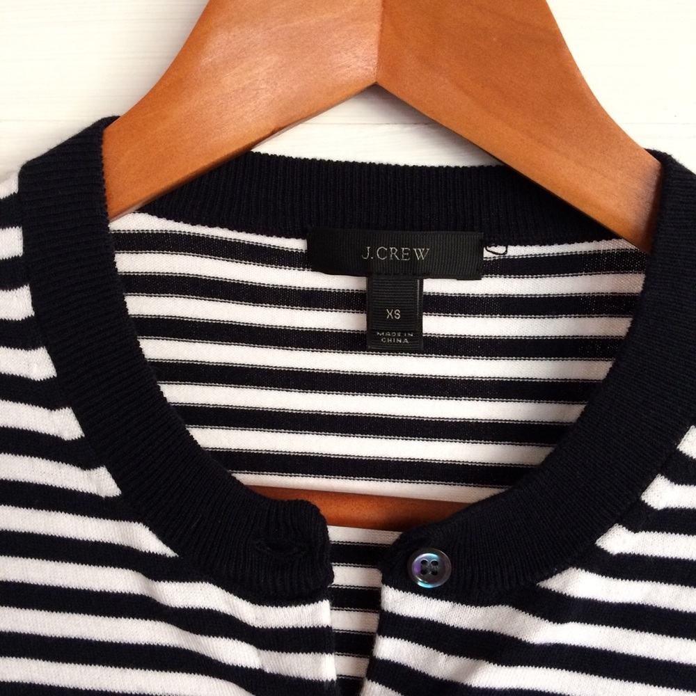 J. Crew Navy white orange striped Jackie cardigan - Picture 3 of 7